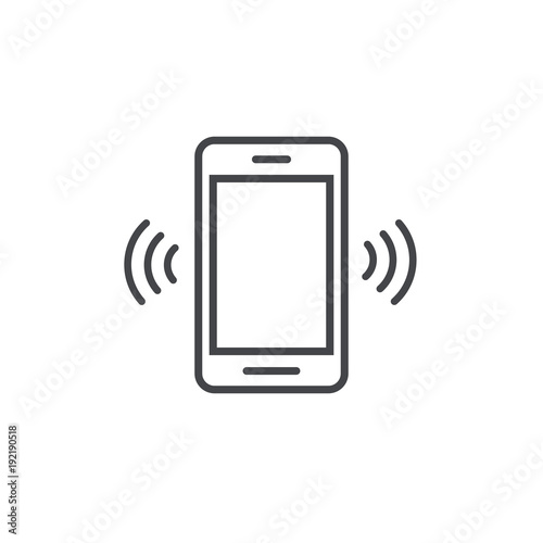 Smartphone or mobile phone ringing vector icon, line art outline cellphone call or vibrate pictogram, ring of phone symbol