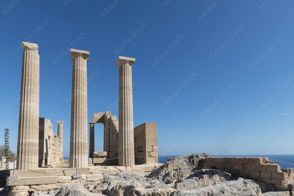 Columns of the ancient Lindos, Rhodes, Greece