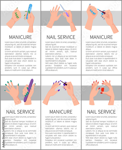 Set of Manicure and Nail Service Colorful Cards