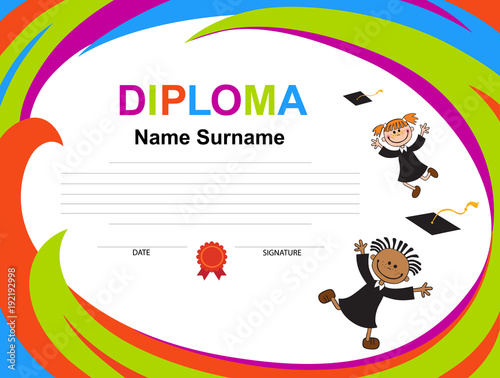 Kids Diploma certificate background design template