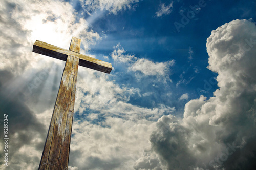 Obraz na płótnie Cross against the sky. Happy Easter. Christian symbol