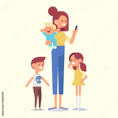 Mother with kids vector illustration.
