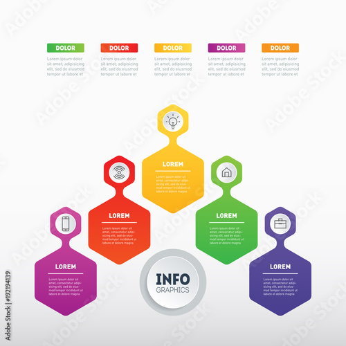 Business presentation or info graphic with 5 options. Web Template of a chart, mindmap or diagram with 5 steps. Vector infographics or mind map of technology or education process.