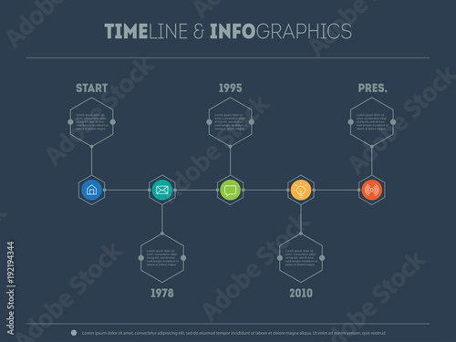 Vector time line. Timeline infographic with icons and buttoms.