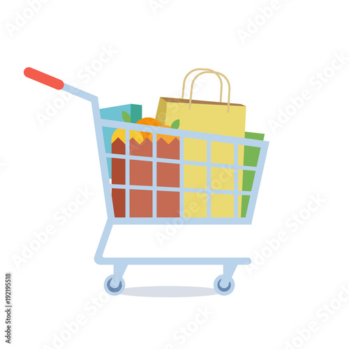 Supermarket shopping cart. Vector illustration of a flat design. 