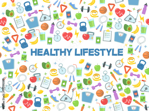 Healthy lifestyle vector illustration. Fitness, nutrition and health.
