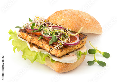 Vegan sandwich with tofu greens and veggies