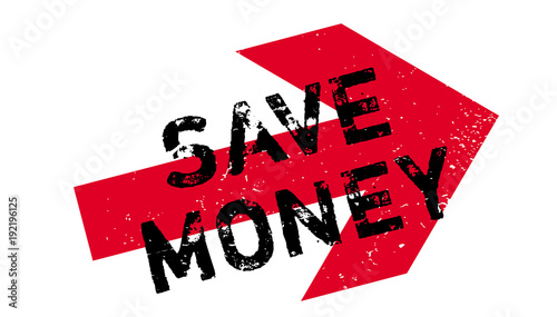Save Money rubber stamp. Grunge design with dust scratches. Effects can be easily removed for a clean, crisp look. Color is easily changed.