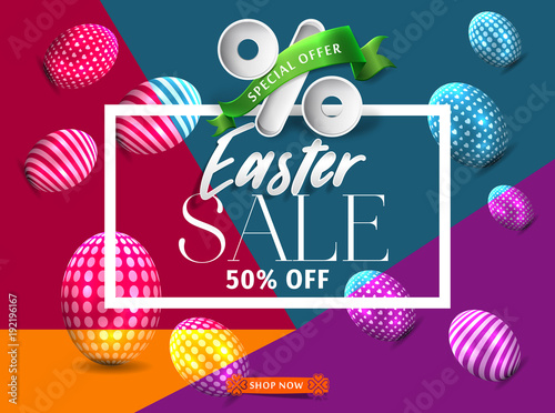 Easter flyer sale 50  off vector. Easter sale desain.