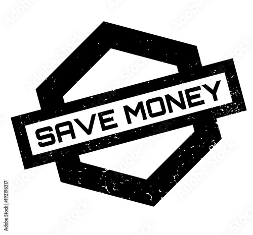 Save Money rubber stamp. Grunge design with dust scratches. Effects can be easily removed for a clean, crisp look. Color is easily changed.