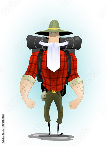 Brutal cartoon discoverer with backpakage