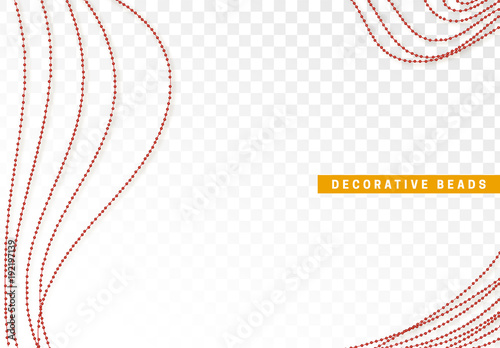 String beads realistic isolated. Decorative design element red bead.