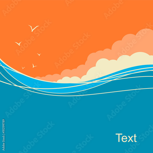 Seascape vector background for text. Ocean waves
