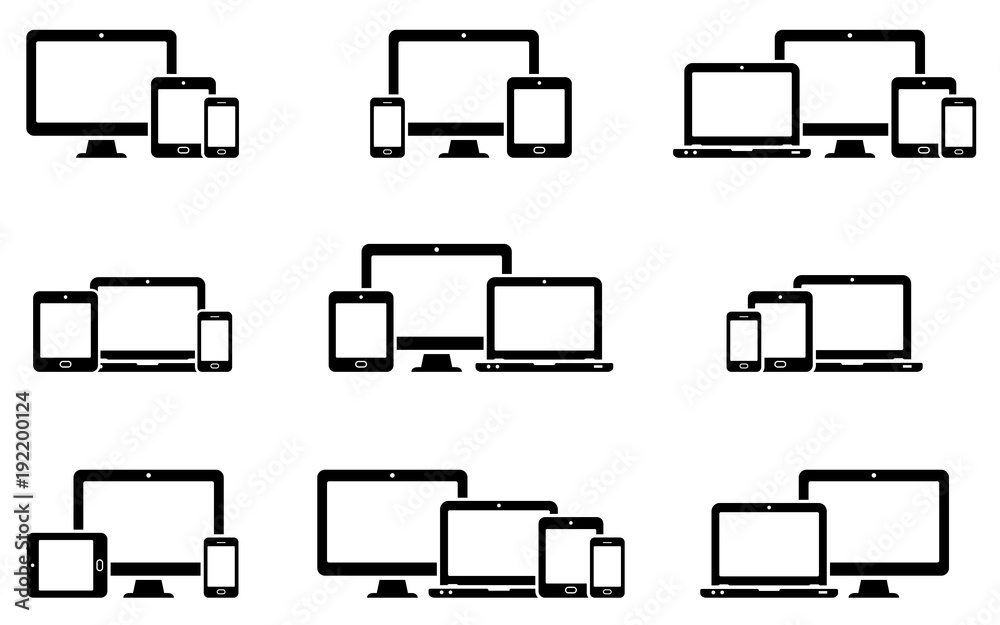 Responsive web design icons for computer monitor, smartphone, tablet and laptop - obrazy, fototapety, plakaty 