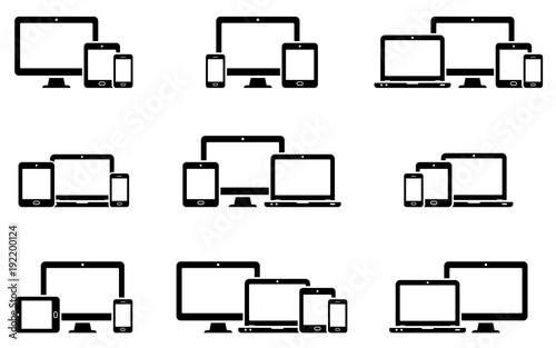 Responsive web design icons for computer monitor, smartphone, tablet and laptop