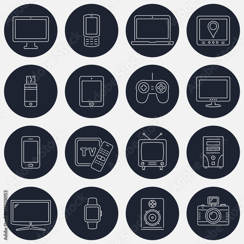 Set of thin line devices icons for mobile apps and web design