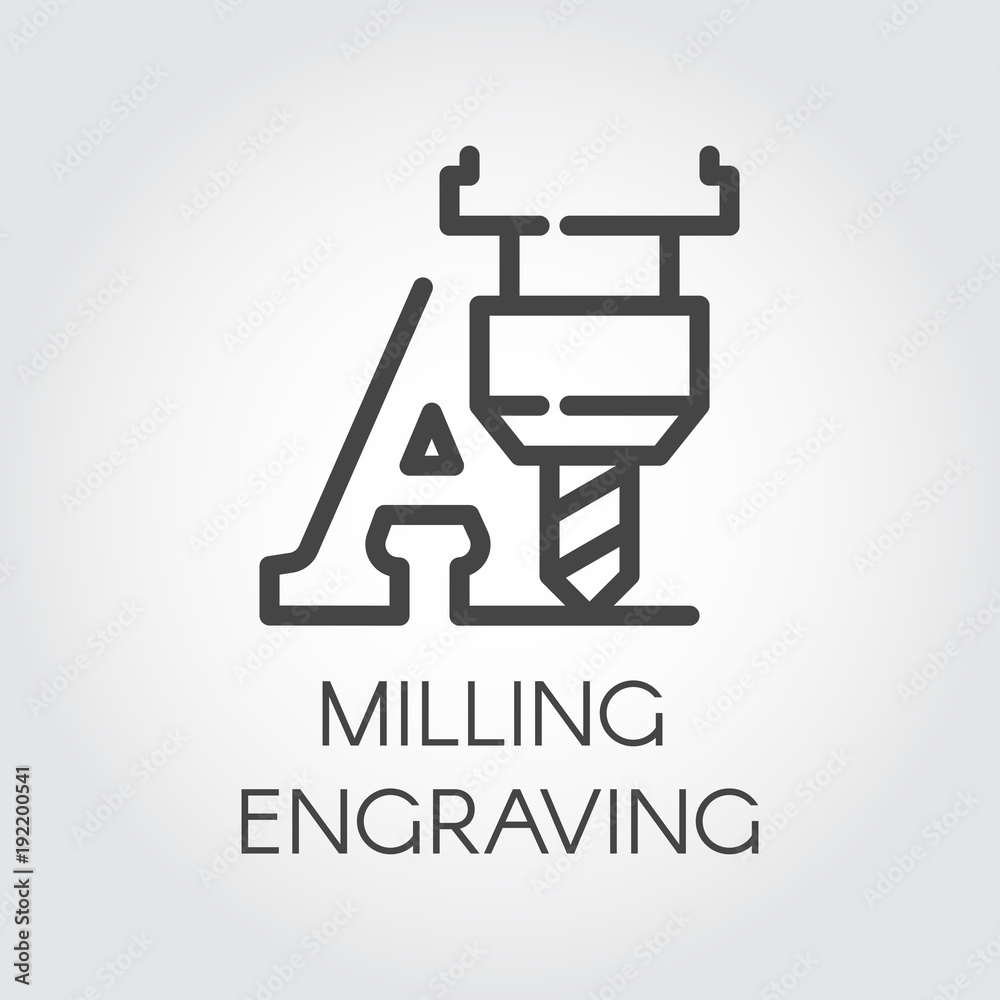 Milling engraving contour icon. Letter A and special machine for cutting  initials, words and other on hard materials. Laser print concept. Graphic  line pictogram. Vector illustration Stock Vector | Adobe Stock