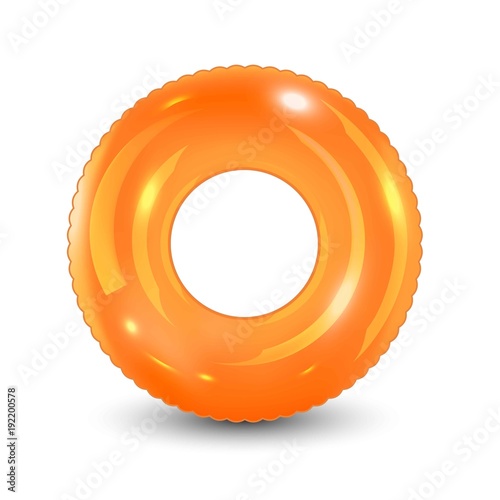 Swim ring. Inflatable rubber toy. Realistic summertime illustration. Summer vacation or trip safety item. Top view swiming circle for ocean, sea, pool. photo