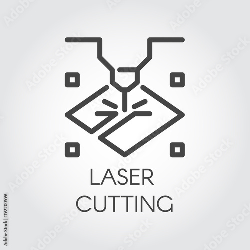 Laser cutting machine line icon. Special modern equipment for corving, engraving and other similar work on surface hard materials. Graphic web pictograph. Technology contour sign. Vector illustration