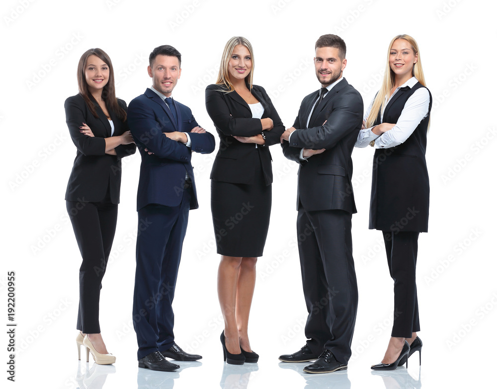 Obraz premium Full-length portrait of group of business people, isolated on white.