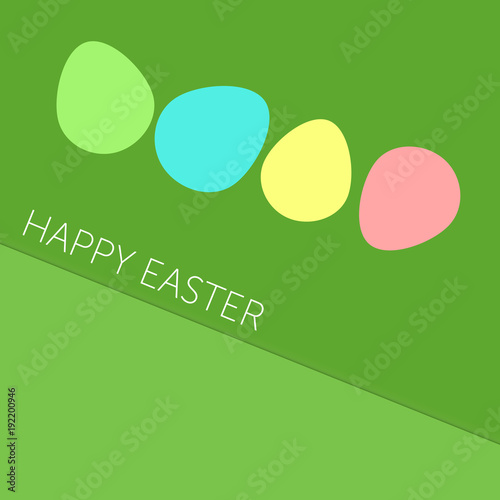 Happy easter background, clear flat and simple design, pastel colors. Easter eggs on the green background. EPS10 vector.