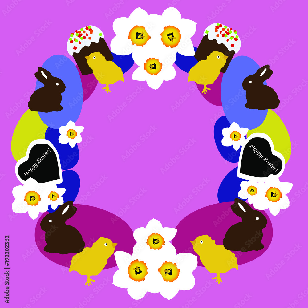 Naklejka premium Happy easter wreath on the pink background