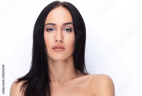 Young woman close up face beauty portrait