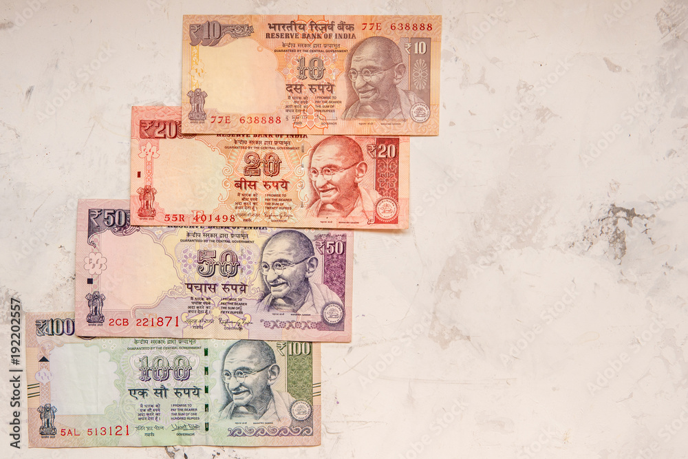Indian rupee money banknote on a white background