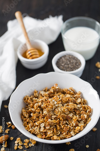 home made granola on wooden surface surface © Diana Taliun