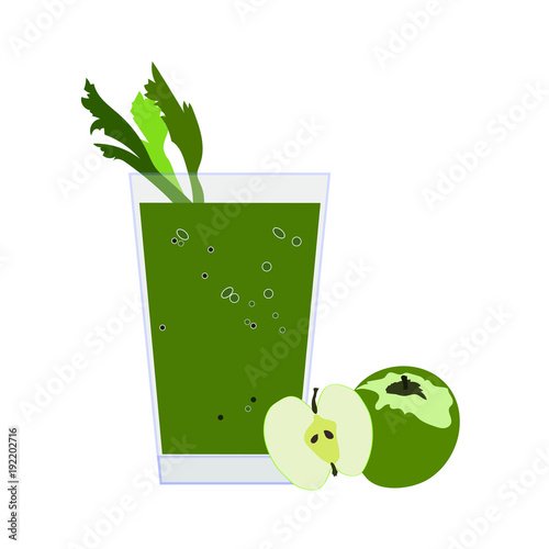 Hand drawn illustration celery  and apple juice