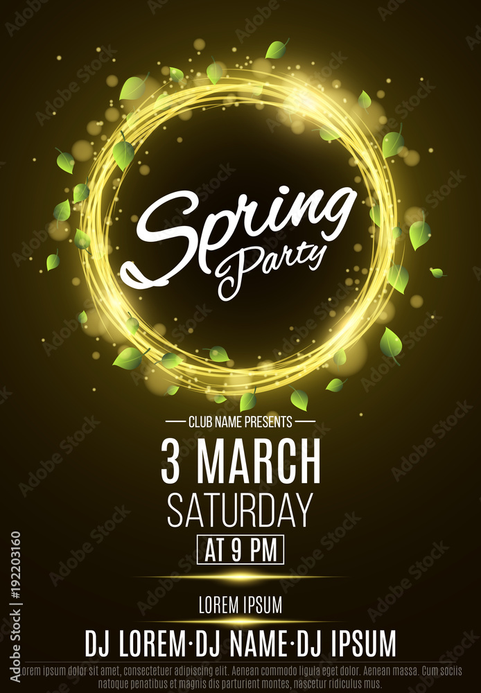 Poster for a spring party. Abstract banner of swirling neon lines ...