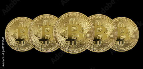 Golden bitcoins on black ba...