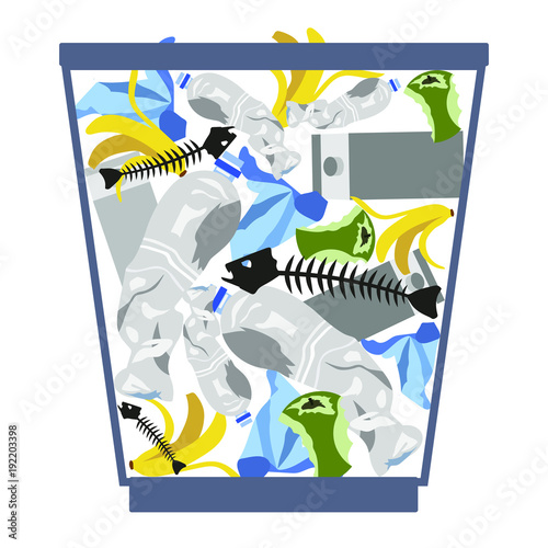 Hand drawn illustration garbage on the basket