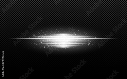 Abstract stylish light effect on a transparent background. White glowing neon lines in motion. White luminous dust and glare. Flash Light. luminous way. Vector illustration
