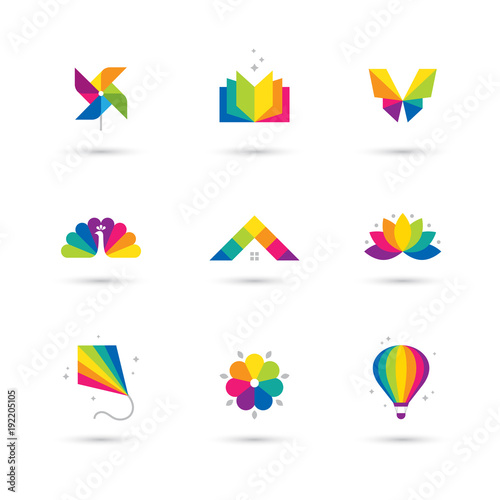 Colorful icons set on white background.