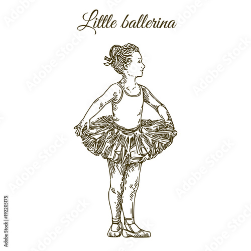 Little ballerina. Sketch. Engraving style. Vector illustration.