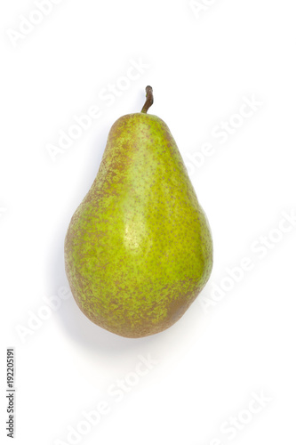 Beautiful green pear with shadow isolated on white background