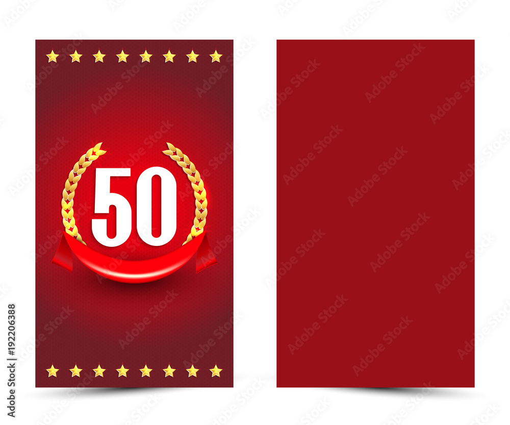 50 years anniversary decorated greeting / invitation card template with golden elements.