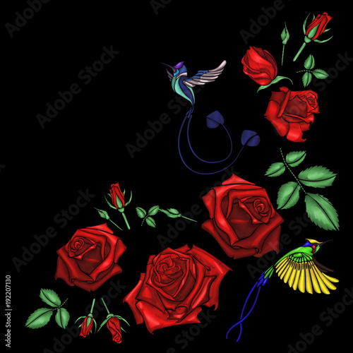 Embroidery ethnic flowers neck line flower design graphics fashion wearing