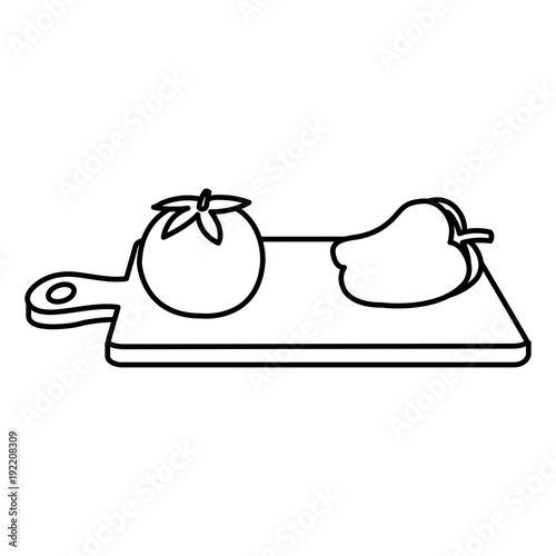 kitchen board with pepper and tomato vector illustration design