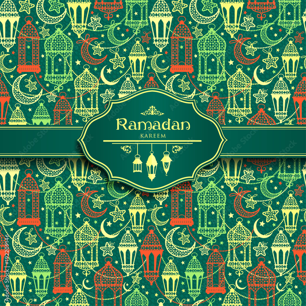 Seamless pattern of Ramadan Kareem lanterns. Happy Ramadan background celebration.
