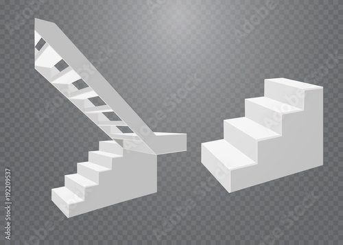 White stairs  3d staircases. Set  Isolated on transparent background