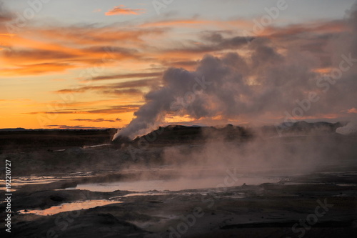 Iceland. Sunrise on the geothermal site Hverir