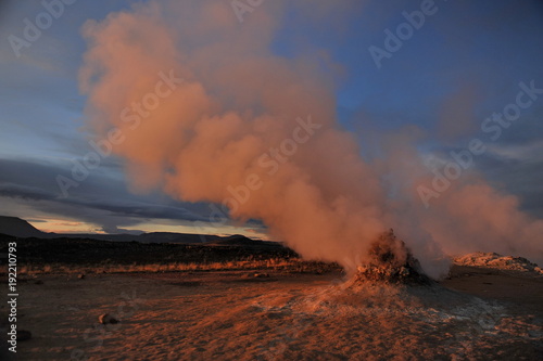 Iceland. Sunrise on the geothermal site Hverir