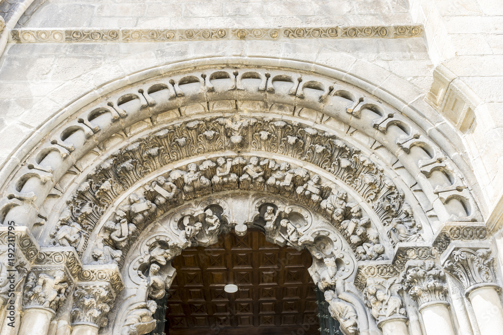 Arc, Church in the Orense region, exterior of gothic cathedral in Spain.
