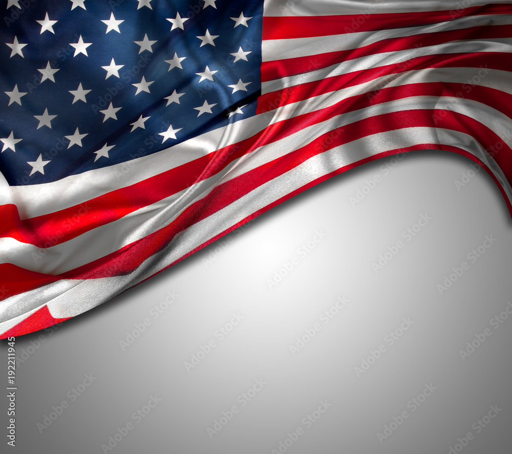Fototapeta premium Rippled American flag on grey