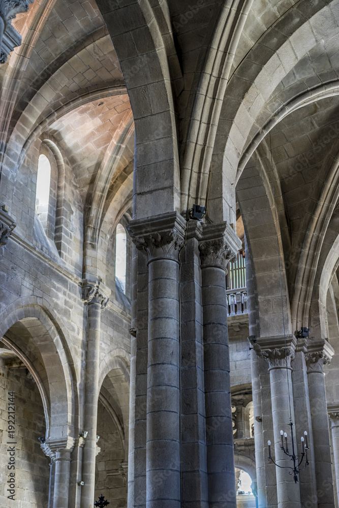 Medieval Gothic architecture inside a cathedral in Spain. Stones and beautiful ashlars forming a dome