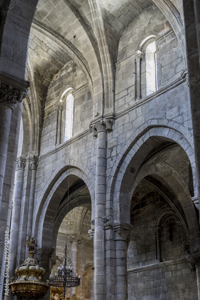 Trip, Medieval Gothic architecture inside a cathedral in Spain. Stones and beautiful ashlars forming a dome