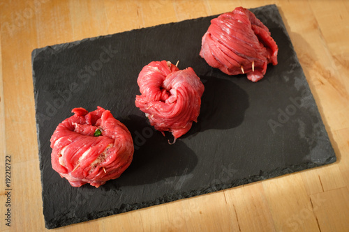 Stuffed meat rolls called braciola typical of Apulia region, Italy photo