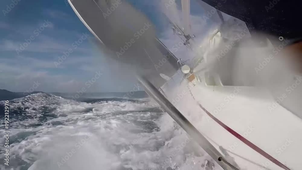 Onboard Sailboat Sailing High Wind